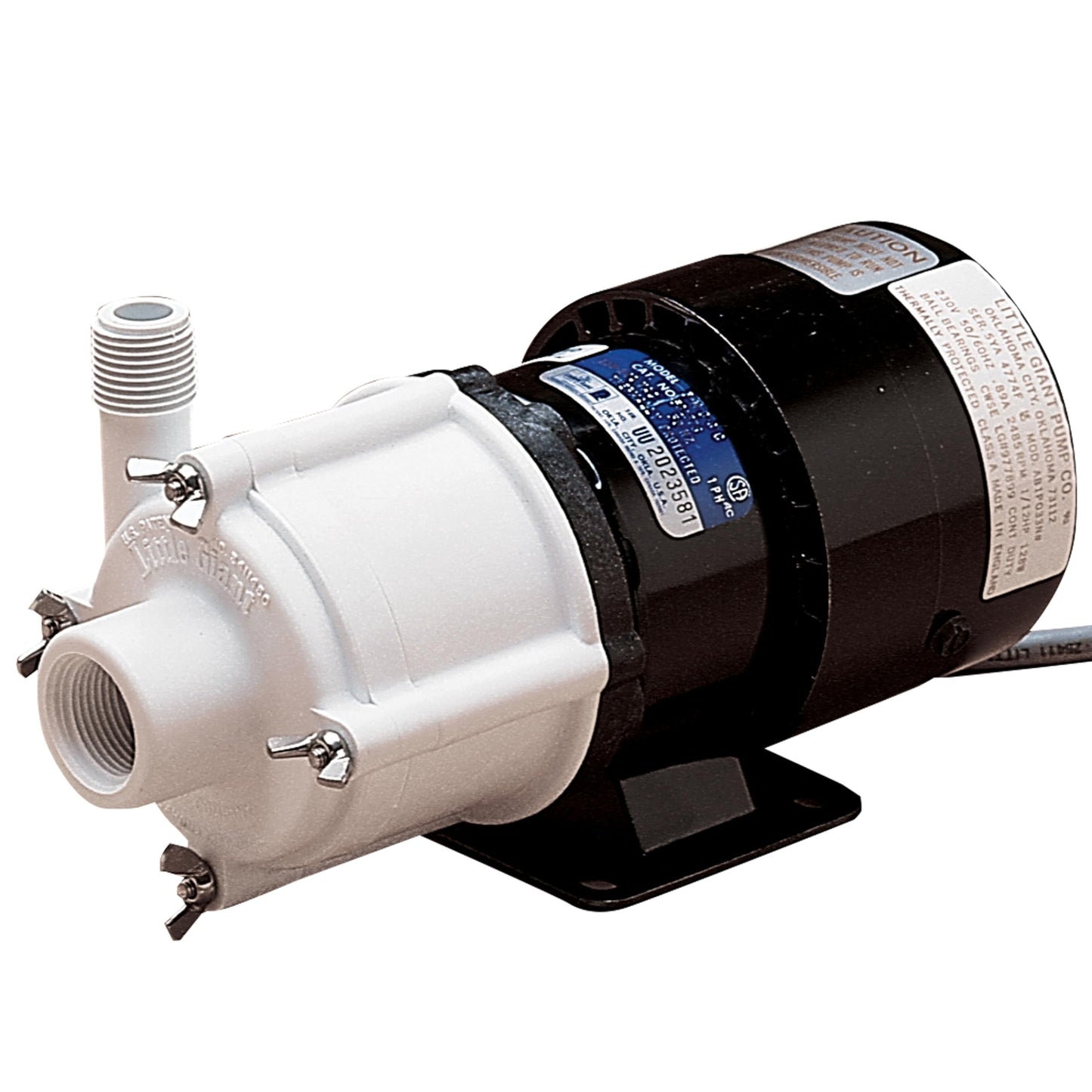 Little Giant 230 Volt, 1/12 HP, 750 GPH 3-MD-SC Non-Submersible Magnetic Drive Pump for Semi-Corrosive Chemicals, 6-Foot Cord (Plug-less), Black/White, 581513