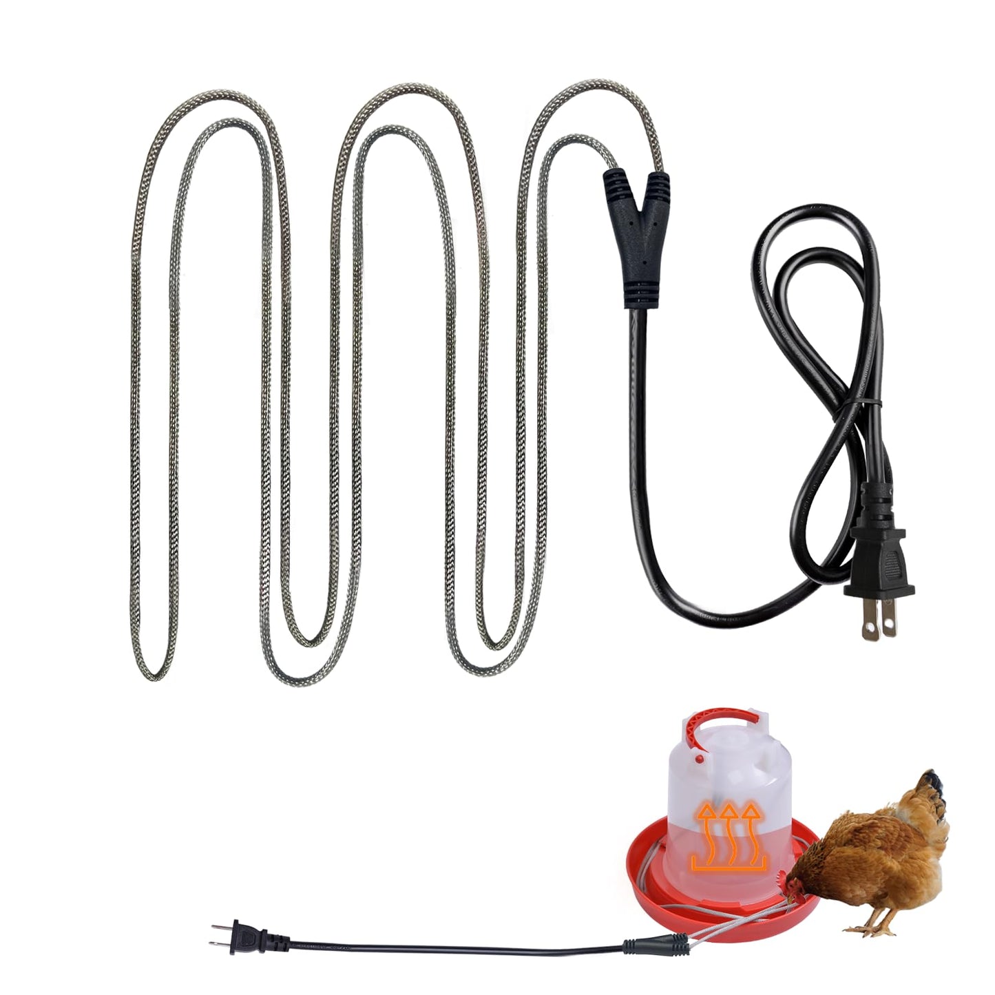 comincia Chicken Water Heater Cord,39W Heated Chicken Waterer for Winter to Prevent Water Freezing,Poultry Water Heater for Chickens, Ducks & Other Small Animals -1Pack (Waterer Not Included)