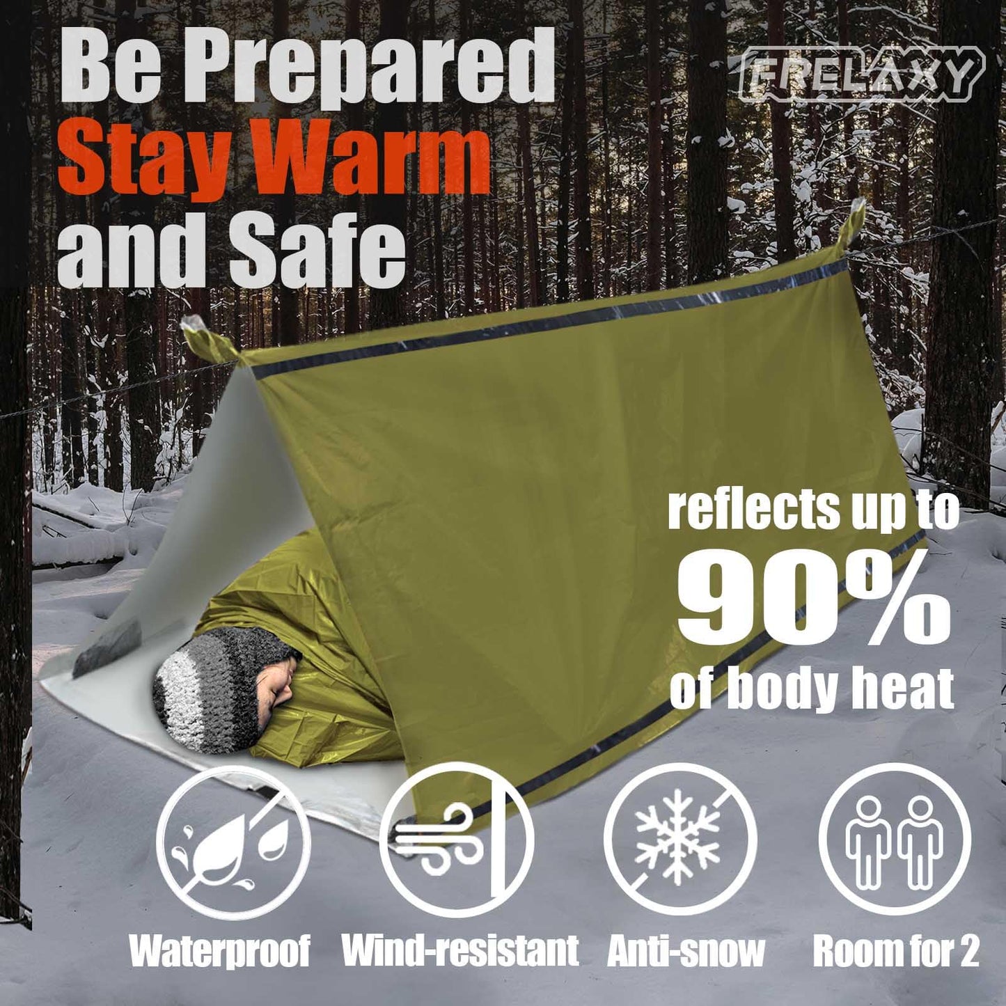 Frelaxy Extra-Thick Emergency Tent, Compact Survival Tent with Whistle, Upgraded Paracord, Storage Pouch, and EVA Case, 2 Person Emergency Shelter for Backpacking, Hiking (Army Green - 1 Pack)