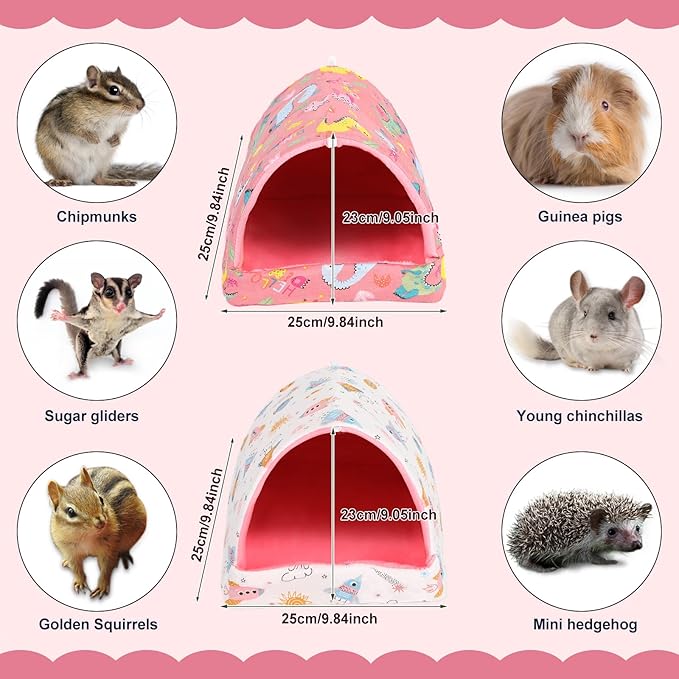 UPINS 2 Pack Guinea Pig Bed, Guinea Pig Hideout Washable Small Animal House Cage Accessories for Dwarf Rabbits Chinchillas Hamsters Hedgehogs Ferrets Bearded Dragons and Rats