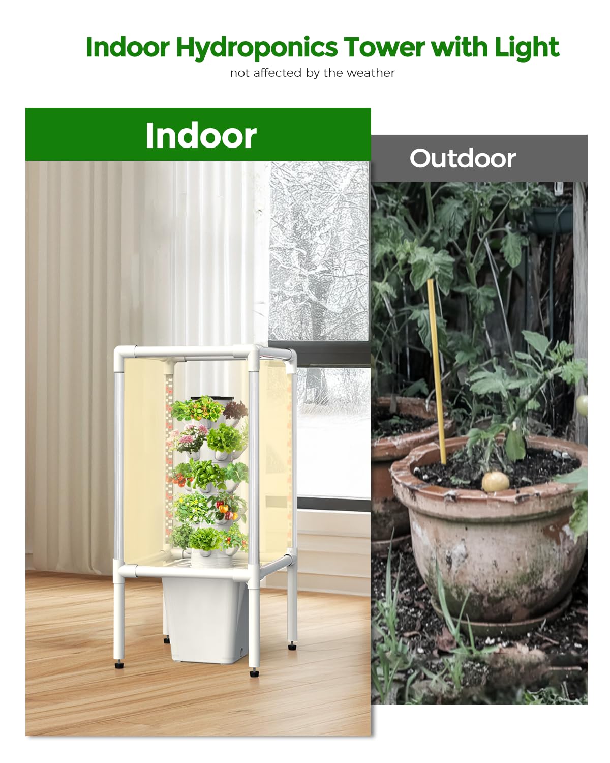 SJZX Hydroponics Growing System, Hydroponic Tower with Full-Spectrum Grow Lights, 5 Tiers Indoor Outdoor Garden Planter, Vertical Home Gardening Germination Kits for Vegetables, Fruits, Herb (25 Pods)