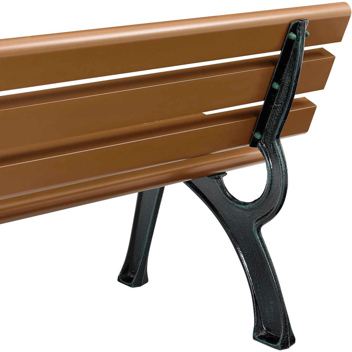 Global Industrial 4'L Outdoor Park Bench with Backrest, Recycled Plastic Slats, Wrought Iron Frame, 1100 lbs Capacity, Tan, Surface Mount, Easy Assembly