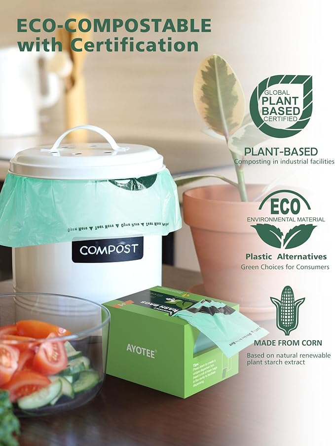 AYOTEE 150 Count Compostable Trash Bags 1.2 Gallon Small Trash Bags, Small Compost Bags for Countertop Bin, Unscented Biodegradable Trash Bags Small Garbage Bags for Bathroom Home Kitchen Office