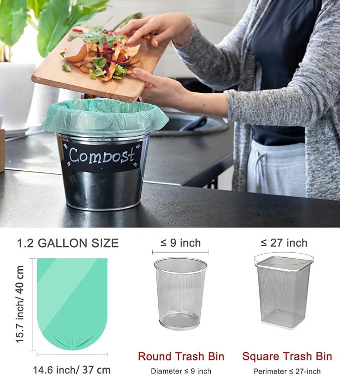 Compostable Trash Bags 1.2 Gallon 150 Packs,AYOTEE Small Compost Bags,Biodegradable Trash Bags Green Are Suitable For 1-2 Gallon And 4-8 Liter Small Trash bags can liner