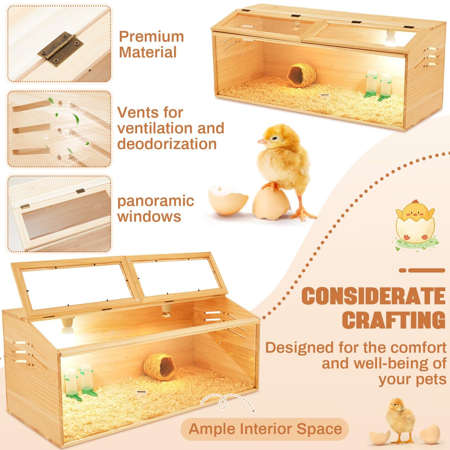 CroBlissful 40 x 16 x 16 in Brooder Kit Box for Chicken Quails Indoor Outdoor with Leg Stand Sliding Door, Bulb Set and Feeder, Baby Chicken Coops for Ducks, Rabbit, Hamsters, Lizards, Mice, Rat
