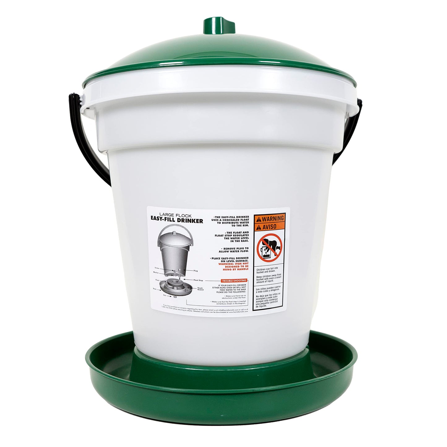 Harris Farms Large Flock Easy-Fill Poultry Drinker, Made with BPA-Free Plastic, Top Fill Design, 6.25 Gallon