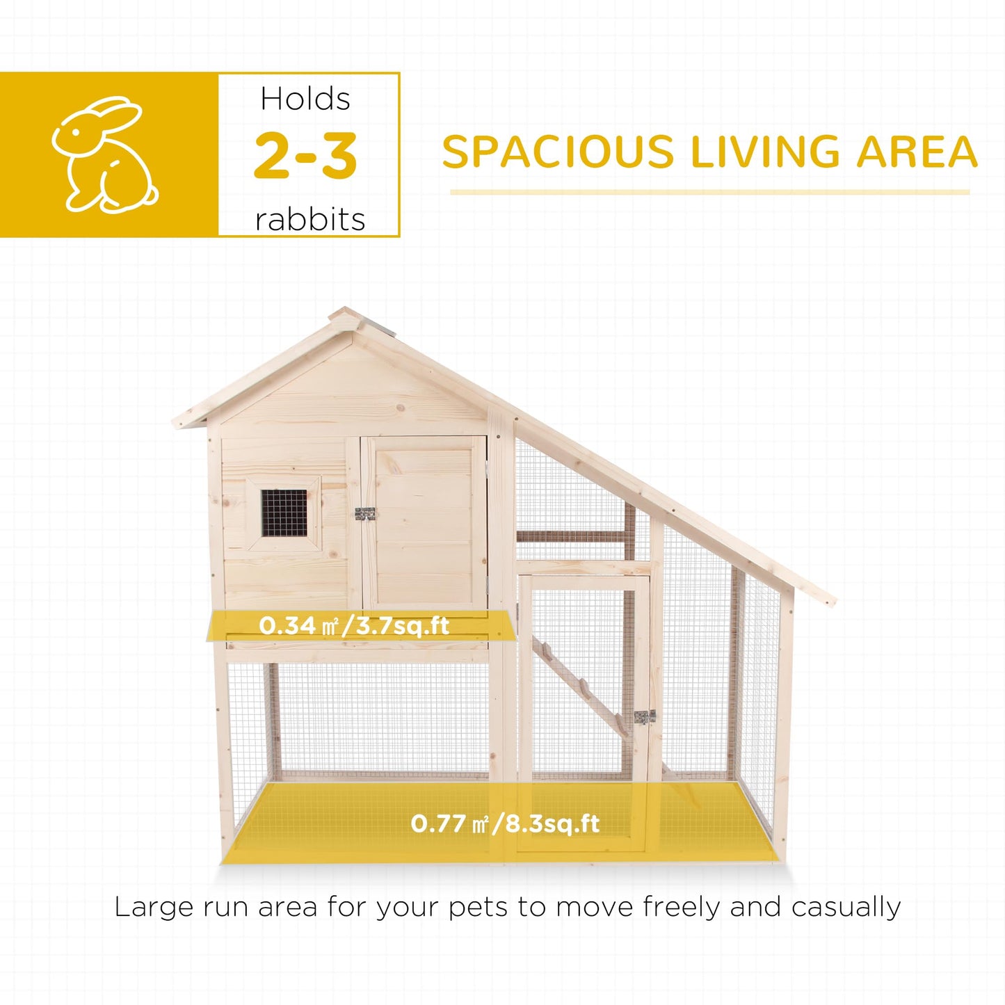PawHut 55" L 2-Tier Wooden Rabbit Hutch Bunny Cage Small Animal House with Ramp, Waterproof Roof, Removable Tray and Outdoor Run