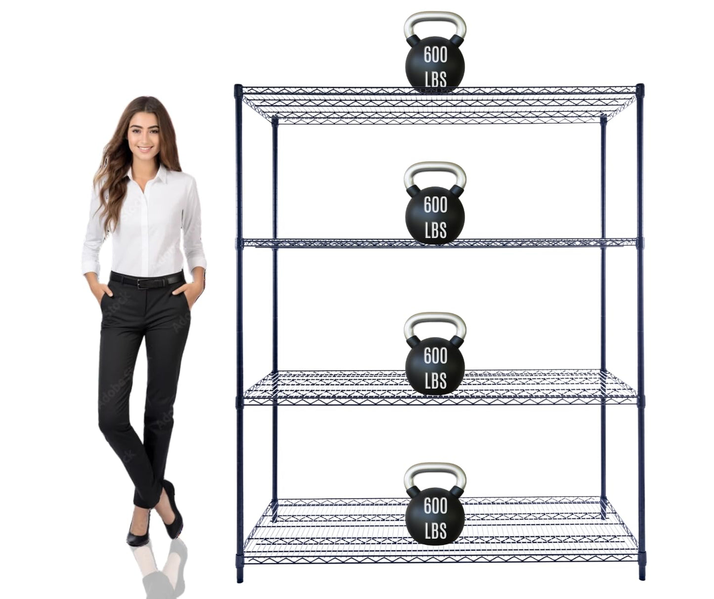 60"x24"x72" PRIME HEAVY DUTY Black 4-Tier Wire Shelving NSF 2400 LBS MAX Capacity Storage Rack for Commercial, School, Home, Garage, Warehouse, Industrial, and Hospital Uses (with Wheels)