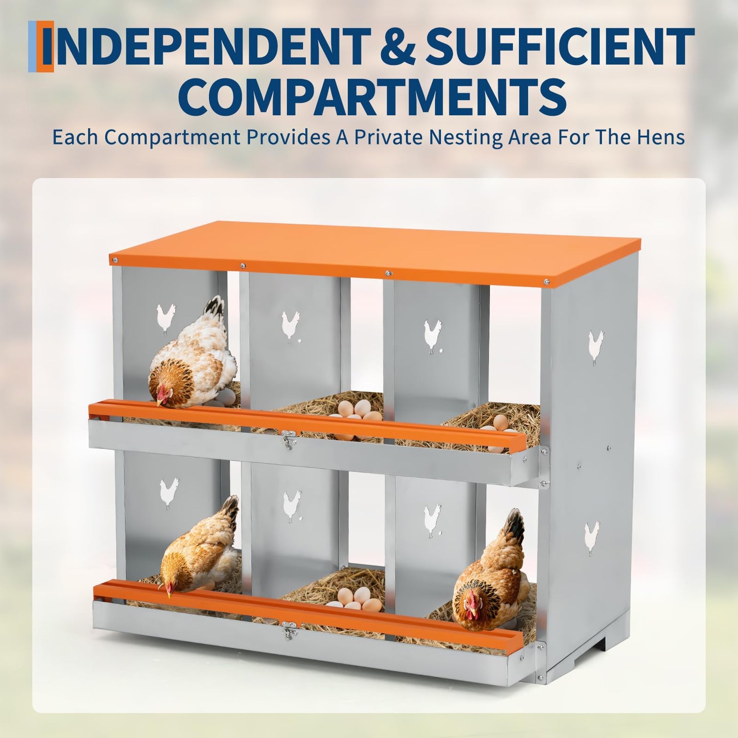 GarveeTech 6 Compartments Chicken Nesting Boxes for Laying Eggs, Poultry Nesting Boxes for Chickens Coop, Egg Laying Boxes for Chickens