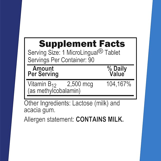 Superior Source No Shot Vitamin B12 Methylcobalamin 2,500 mcg, Quick Dissolve MicroLingual Tablets, 90 Count, Active Form of B12, Supports Energy Production, Nervous System Support, Non-GMO