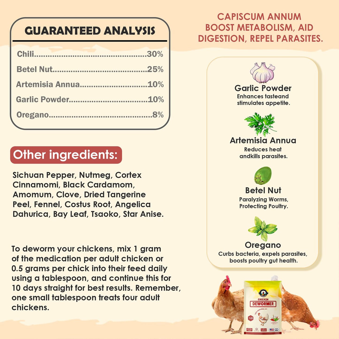 CanineGluca Chicken Dewormer Powder, All-Natural Health Formula, 1LB Pouch, US-Made,Safe for Eggs, Effective for All Ages & Sizes, Chicken Wormer, Prevents and Relieves Worm, Poultry Medicine Supplies