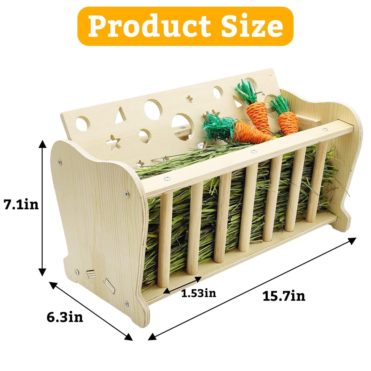 Hamiledyi Rabbit Hay Feeder Bunny Hay Holder Guinea Pig Hay Feeder Bunny Hay Manger Wooden Hay Rack Hay Dispenser Small Animal Hay Feeder Cage Accessories for Bunny Chinchilla Guinea Pigs