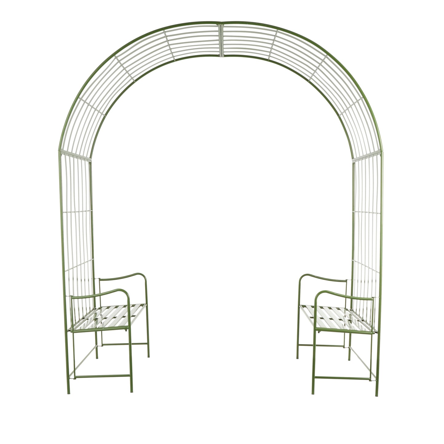 Deco 79 Metal Garden Arbor Large Arched with 2 Attached Benches, 83" x 44" x 108", Green