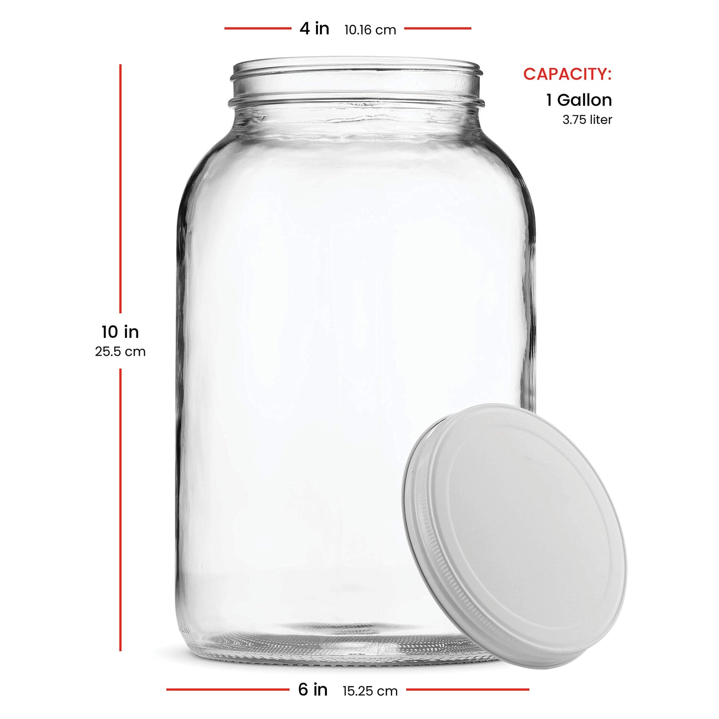 1 Gallon Glass Jar With Lid – 2 Pack Large Glass Jar With Airtight Metal Lids - USDA Approved BPA-Free Dishwasher Safe, Wide Mouth Sun Tea Jar, Gallon Mason Jar for Storage, Fermenting, And Brewing
