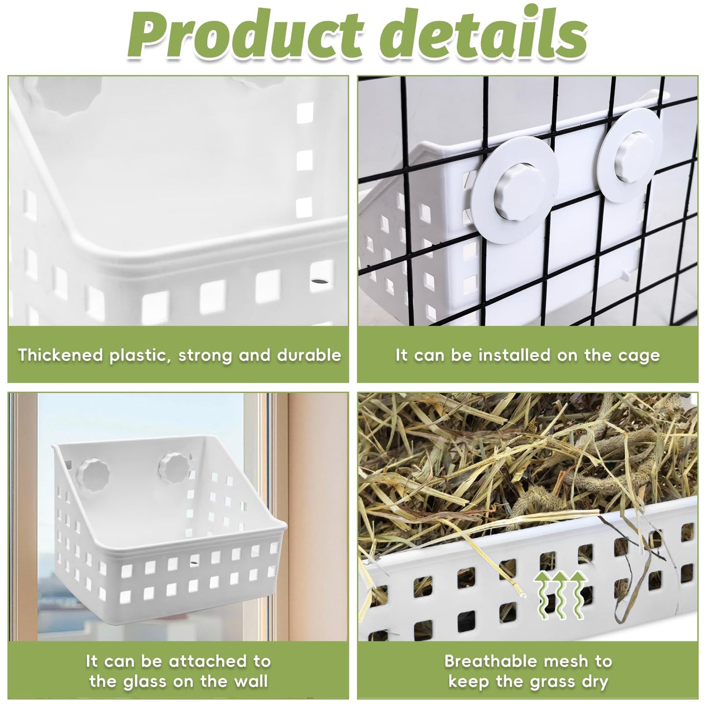 PINVNBY Hay Feeder for Rabbits, Less Wasted Hay Rack Manger, Hanging Guinea Pig Rabbit Hay Holder for Bunny, Chinchilla, Guinea Pig, Plastic Food Bowl Use for Grass & Food (Small Size)