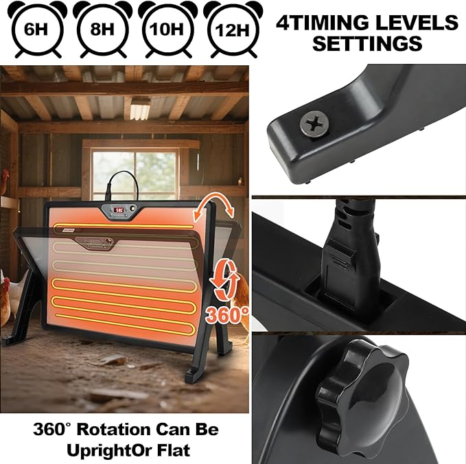 Chicken Brooder Heater with Stand, 180W Chicken Coop Heater with Temperature Control Display and Remote Control, Heat Plater for Chicks Young Poultry, Black Frame