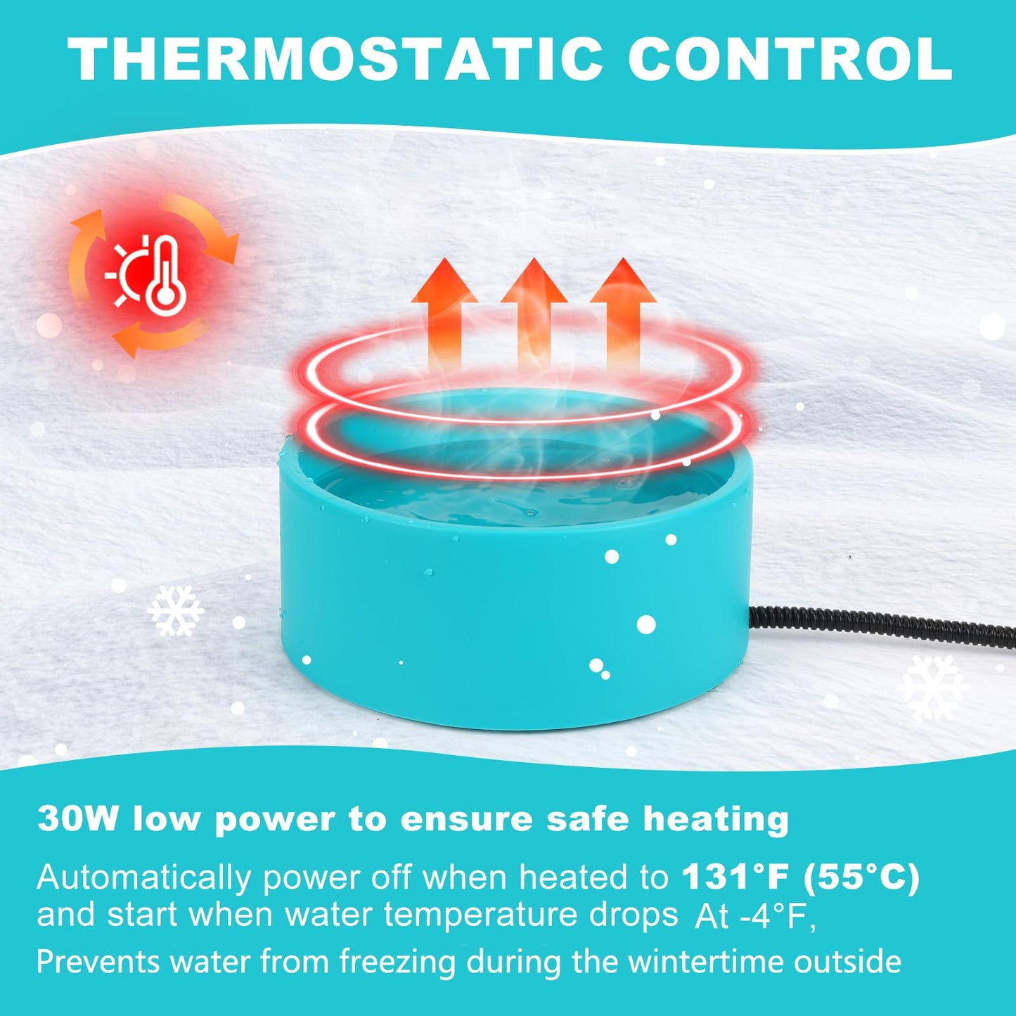 Yeatruojeet Large Heated Water Bowl for Dog & Cat, Waterproof Heated Pet Bowl Heater for Chickens Rabbit Livestocks, Heated Bird Bath for Winter, 108 OZ 30 Watts