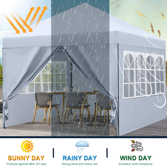 COOSHADE 10X10Ft Pop up Canopy Tent Enclosed Instant Folding Canopy Shelter with Elegant Church Window Outdoor Pavilion Cater Party Wedding BBQ Events Tent(White)