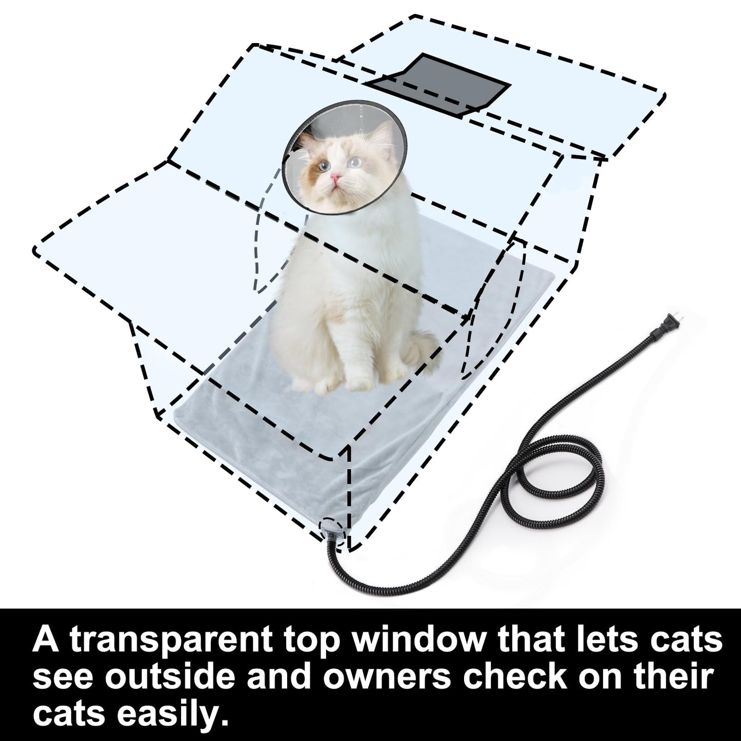 Texsens Heated Cat Shelter for Outside - Weatherproof Large Outdoor Cat House with Roof Window & Cozy Cushion - Ideal for Stray/Feral Cats