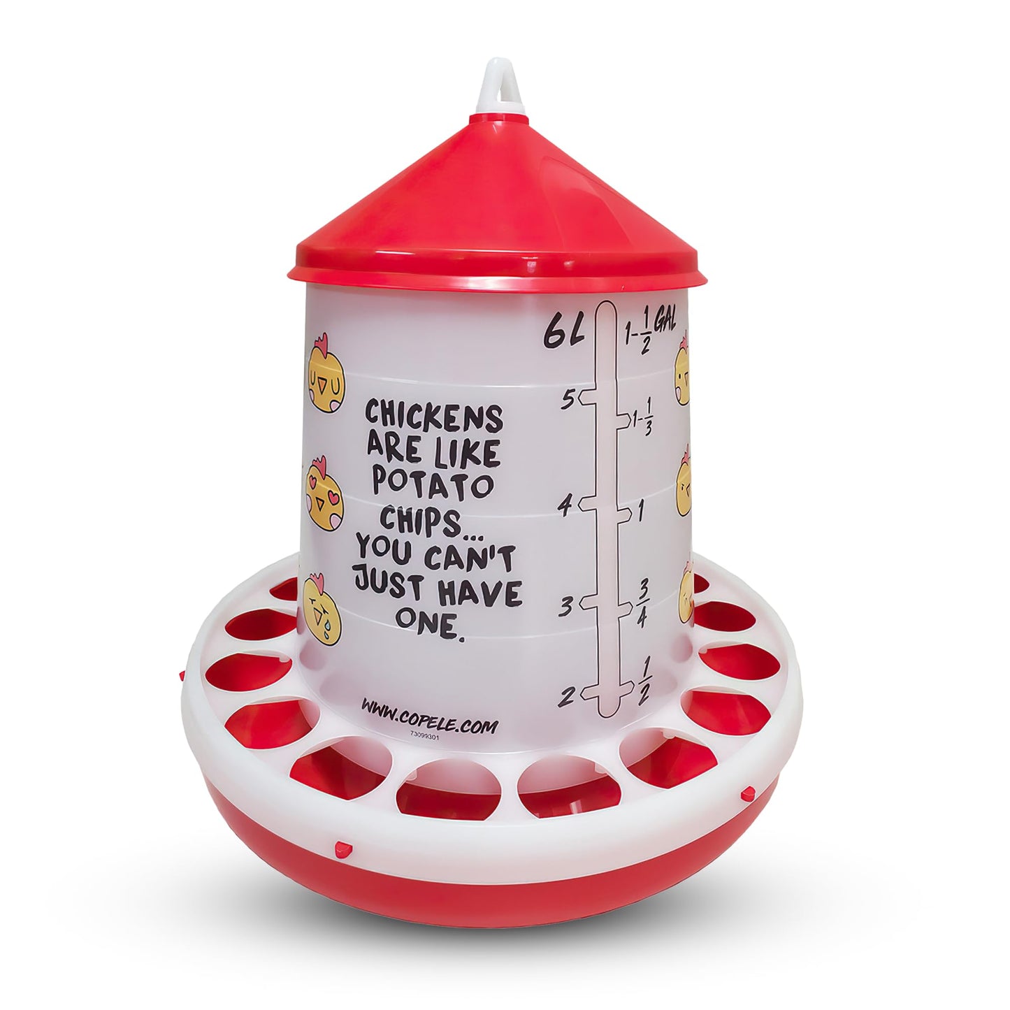 Stromberg's Chicken Emoji Poultry Feeder, 9 lb, Translucent Plastic, Easy Food Level Monitoring, Durable Design, Removable Lid, Fun Poultry Setup, Ground or Hanging Feeder