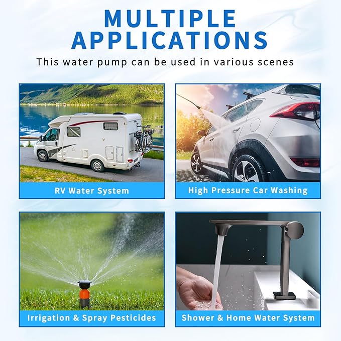 12V DC RV Fresh Water Pump for Home,4GPM 45PSI Self Priming Garden Hose Booster Sprinkler Pump for Bathroom Camp,Washdown Diaphgram with Pressure Switch for Boat Irrigation Yach