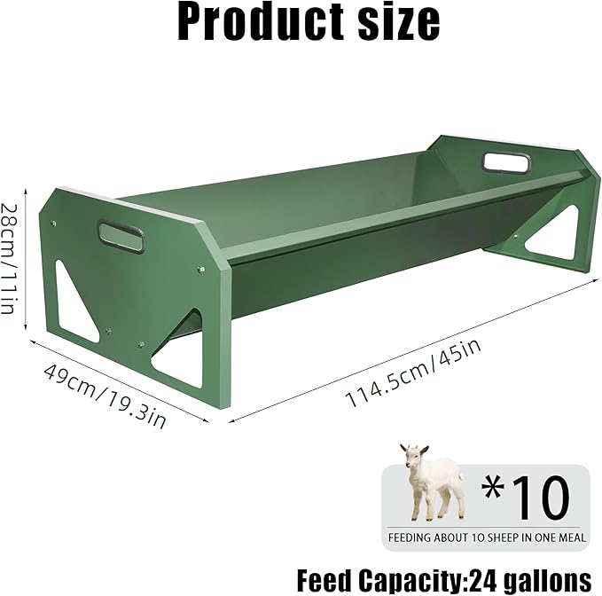[New Upgrade] Stainless Steel Goat Feeder 45 Inch, Heavy Duty Large Capacity Feed Trough, Thickened Livestock Feeder, Easy to Clean, for Goats, Sheep, Horses, Cattle, Alpacas