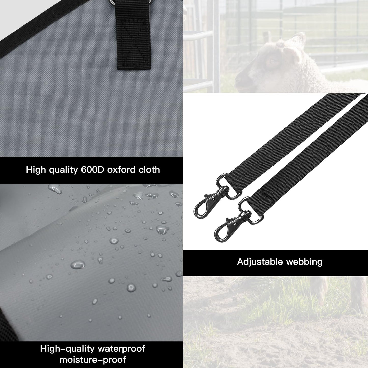 MIYABALA 3 Packs Goat Hay Feeder,Hay Bags for Goats,Horses,Sheep,Premium 600D Oxford Cloth,with Metal Fastener and Adjustable Open Feed Hole for Slow Feeding. (1 Black+2Grey)
