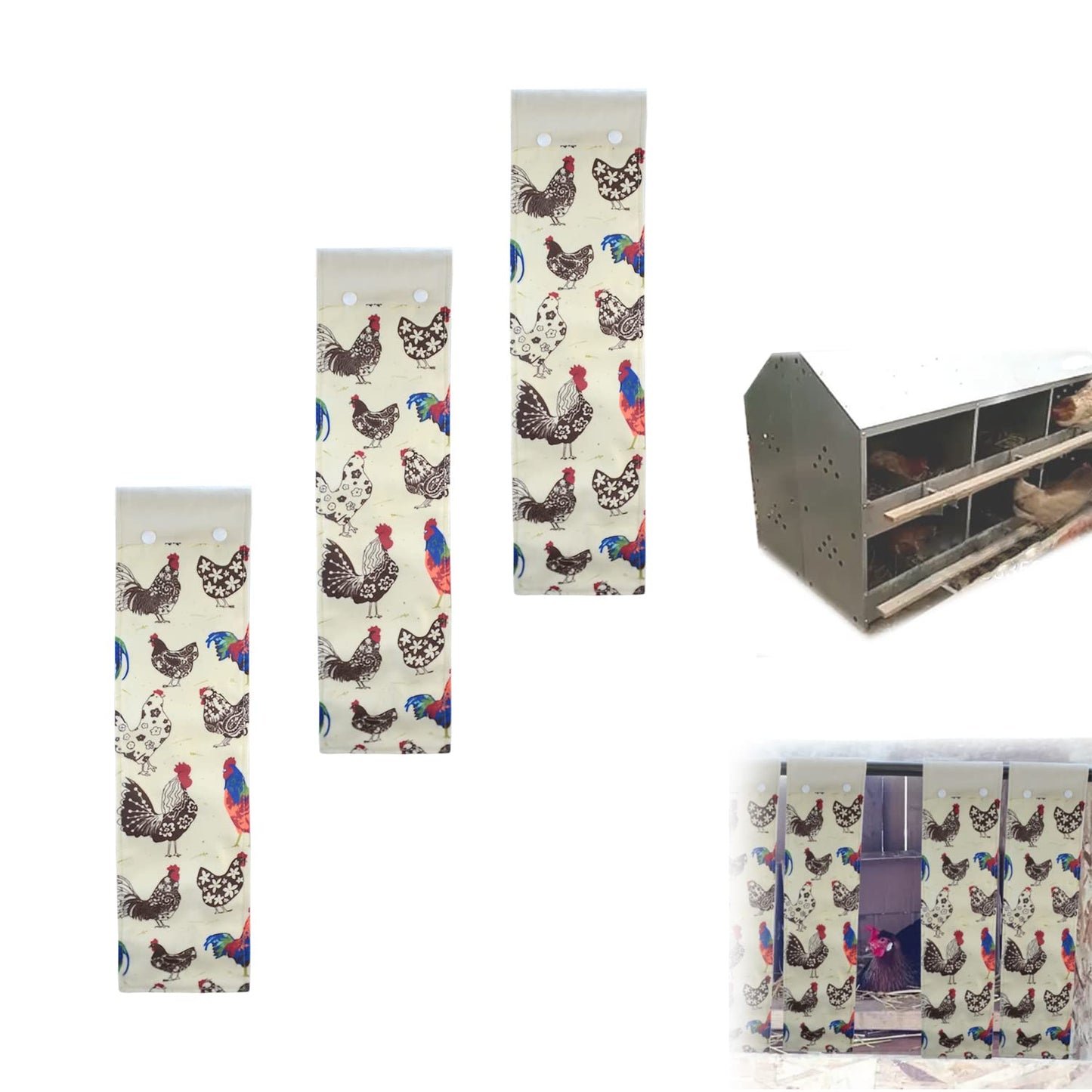 3 Chicken Nest Box Curtains with Simple Button for Chicken Breeders Nesting Boxes Coop Gifts Size 19" by 4" Each Panel