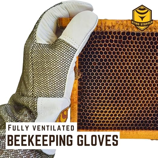 Sting Stopper Beekeeping Gloves, Ventilated Goat Skin Bee Gloves for Beekeepers, Sting Proof Bee Keeping Gear, Short Cuff Easy Fit, Protective Gloves for Apiary Work | Olive Green, Small