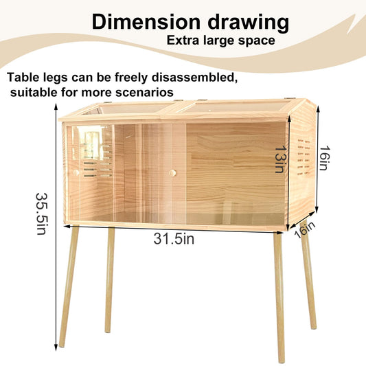 Fengxin Brooder Box for Chicks,Quail cage,Quail coop,Kit with Heat,Chick Brooder Box with Sliding Door,with Thermostat,Table Legs, Temperature and Humidity Meter (31.5×16×16 inches)