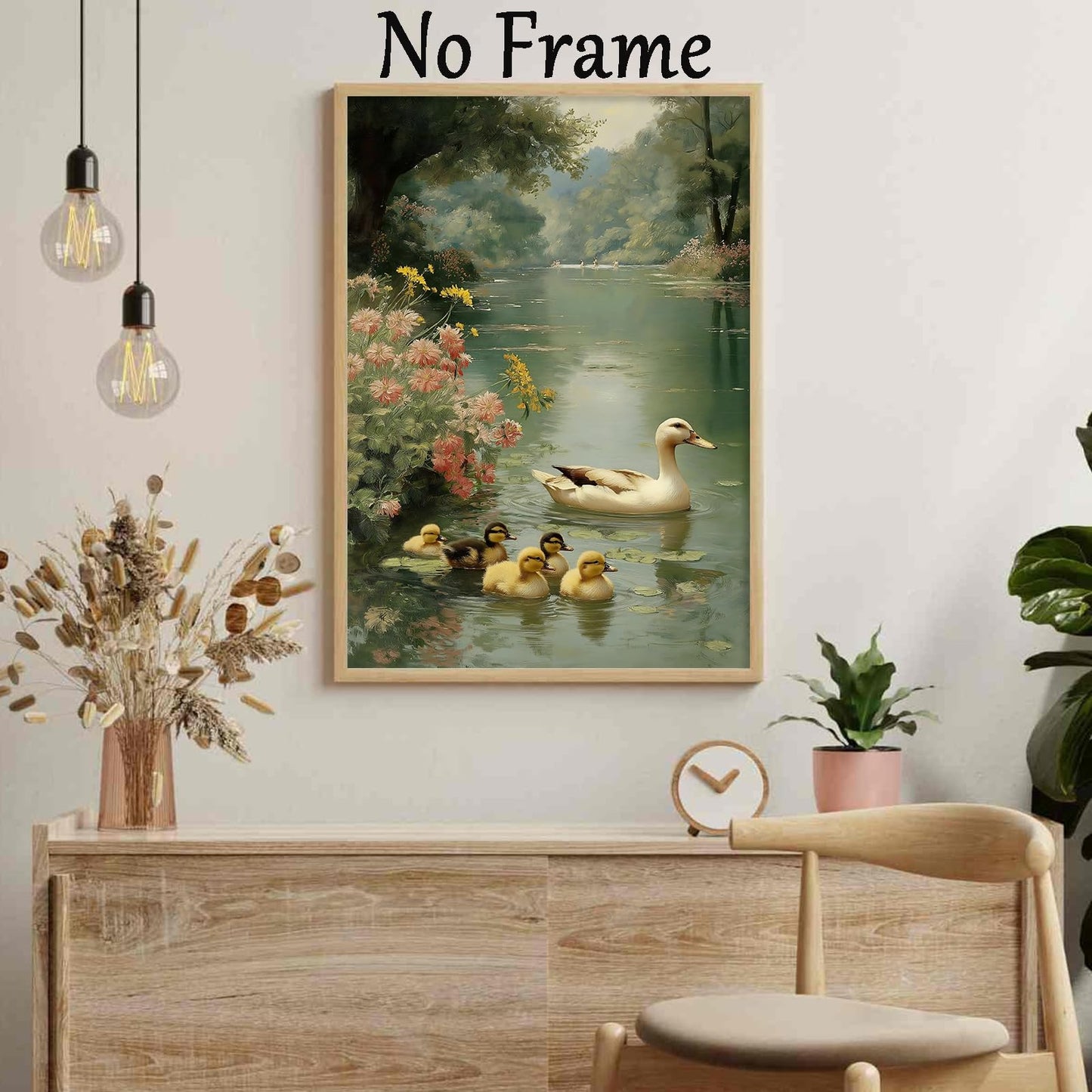 Farmhouse Duck Wall Art Abstract Animal Posters Bird Wildflower Poster Rustic Landscape Painting Mallard Duck Canvas Wall Art Funny Farm Animal Pictures Country Floral Flower Prints 16x24inch No Frame