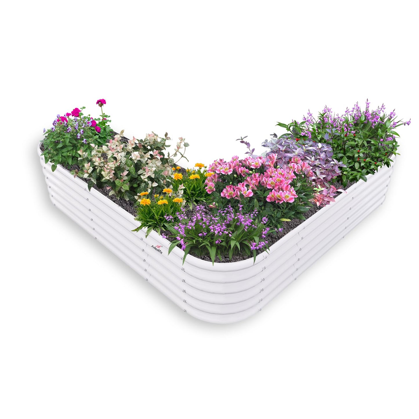 A ANLEOLIFE Heart-Shaped Galvanized Raised Garden Beds Outdoor,81x81x18in Large Metal Planter Box for Planting Vegetables Flowers Herb, Anti-Rust & Easy-Setup, Antique White