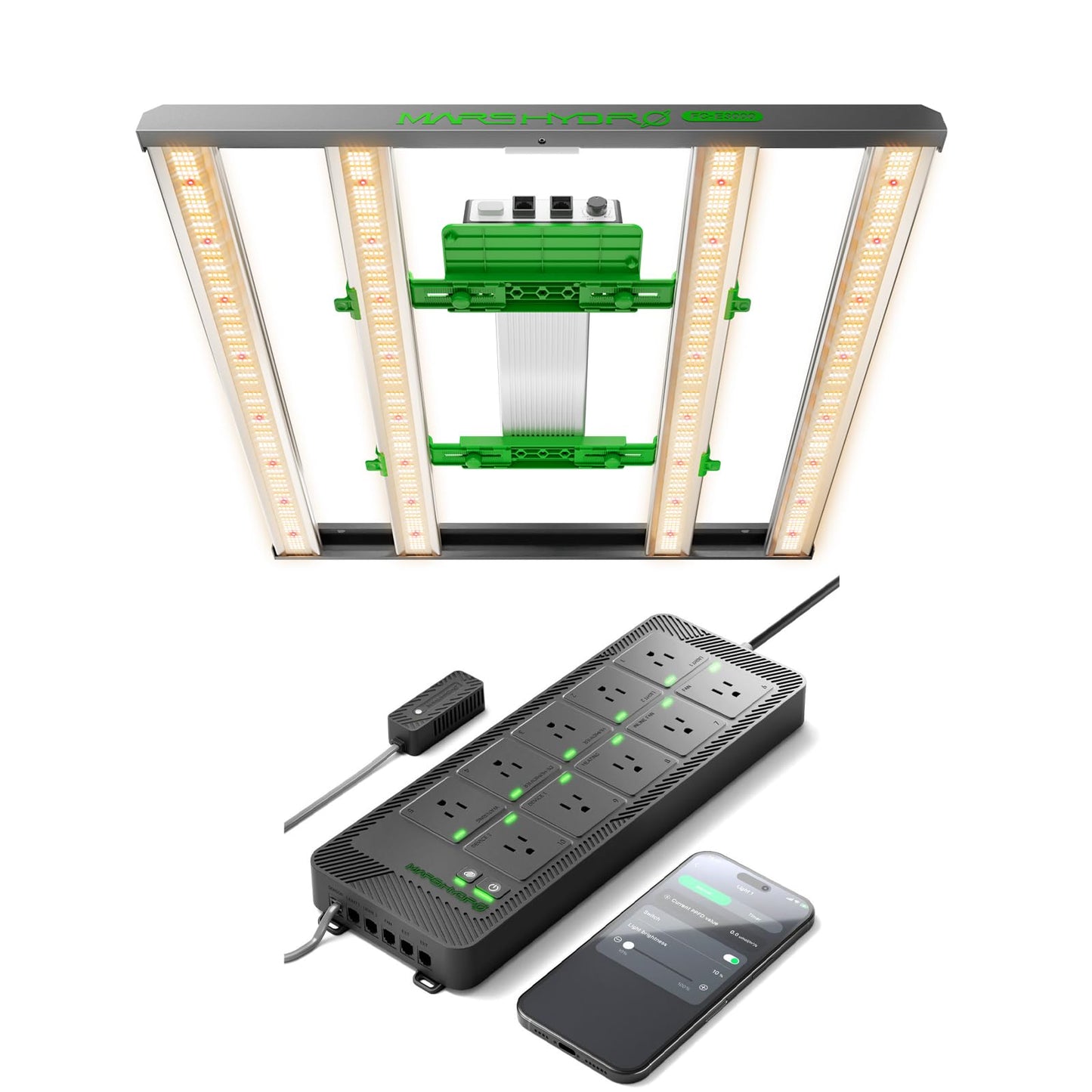 2025 MARS HYDRO FC-E3000 LED Grow Light 300Watt and iHub-Pro Smart 10AC Power Strip Kit 10-Outlet All-in-One Grow Room Hub