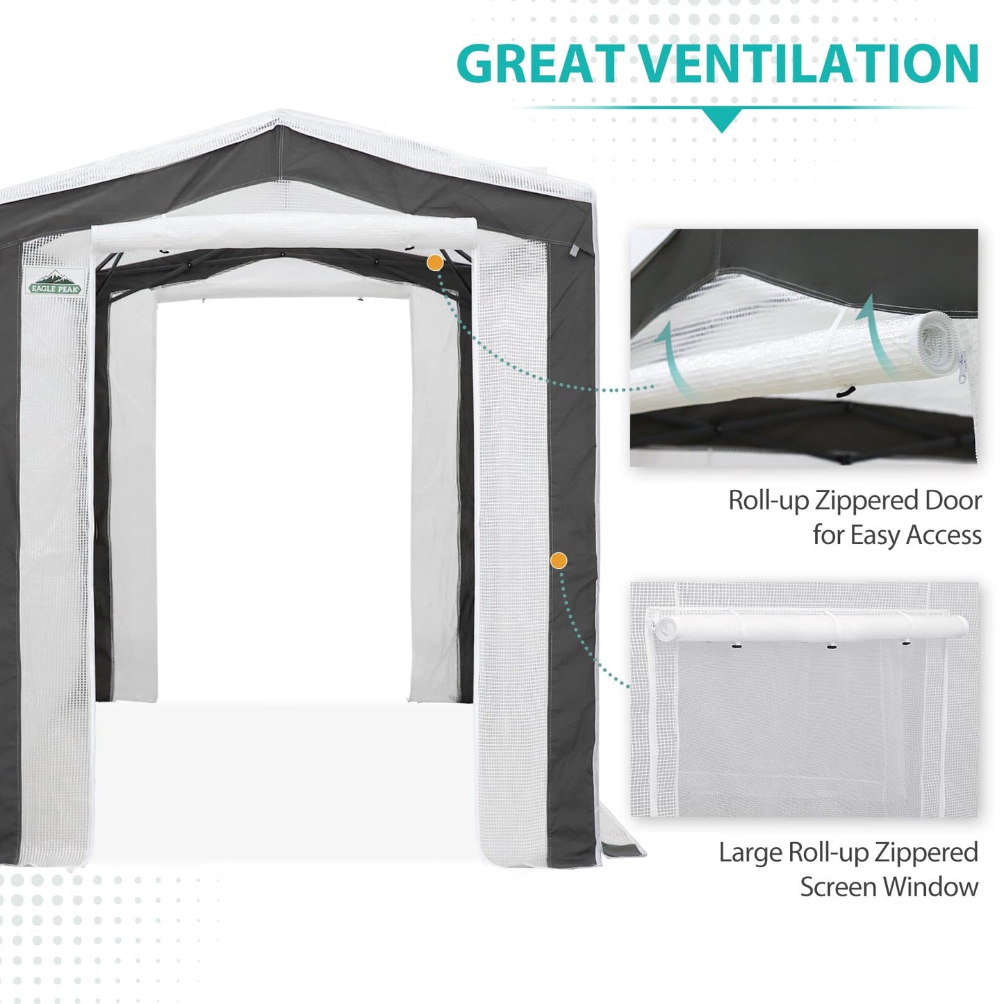 EAGLE PEAK 8x6 Portable Walk in Greenhouse with Polyester Reinforced Corners, Instant Pop Up Indoor Outdoor Gardening Green House, Roll Up Zipper Entry Doors and Mesh Windows, Gray/White