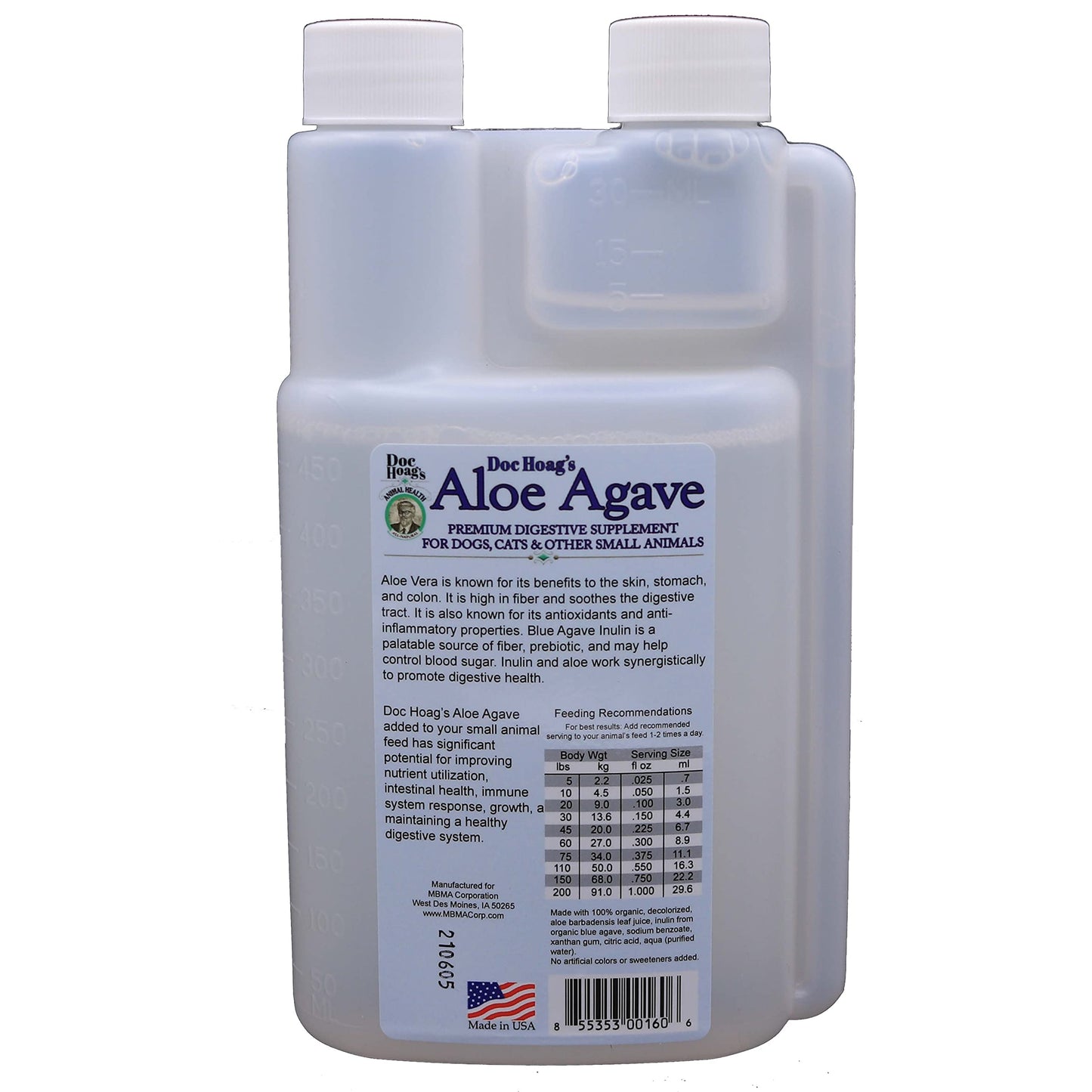 Doc Hoag’s Aloe Vera, Made in USA, Agave Natural Holistic Dog Supplement – Probiotic Digestive Support & Skin & Coat Hydration Formula, 16 Fl Oz