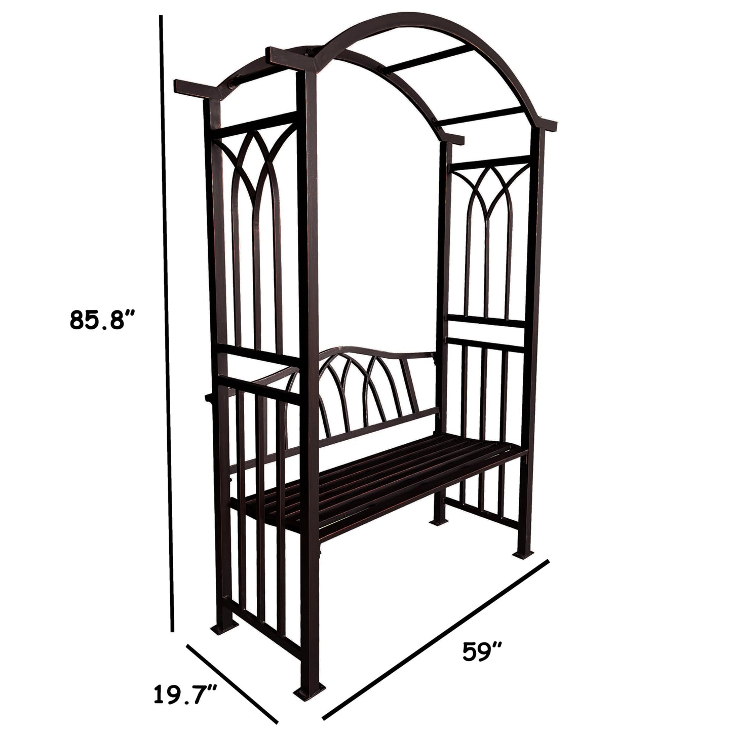 Bronze Aluminum Garden Arbor Arch with 2-Seater Bench