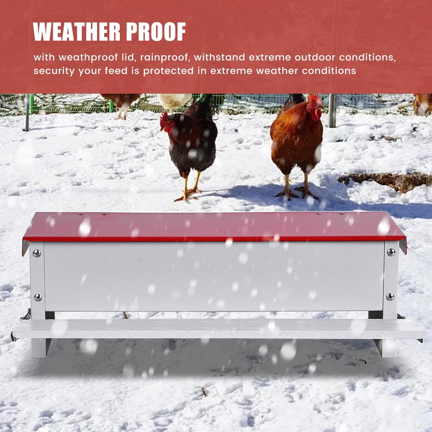 PAMUNULA 15lb Automatic Chicken Feeder Rat Proof Large Treadle Poultry Feeder with Rainproof Lid Outdoor Chicken Feeders for Duck Pheasants Roosters Bantams