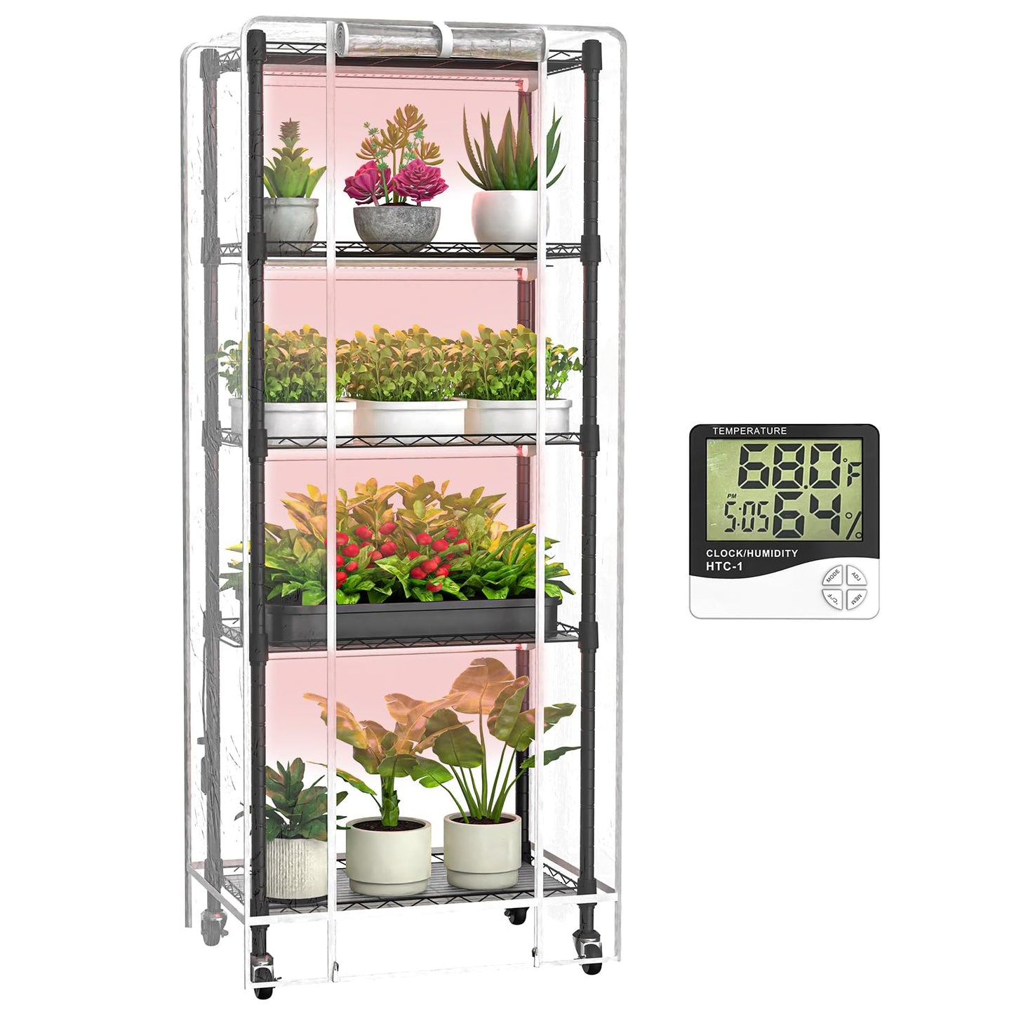Mini 5-Tier Greenhouse for Indoor Outdoor and Indoor Greenhouse with Grow Lights