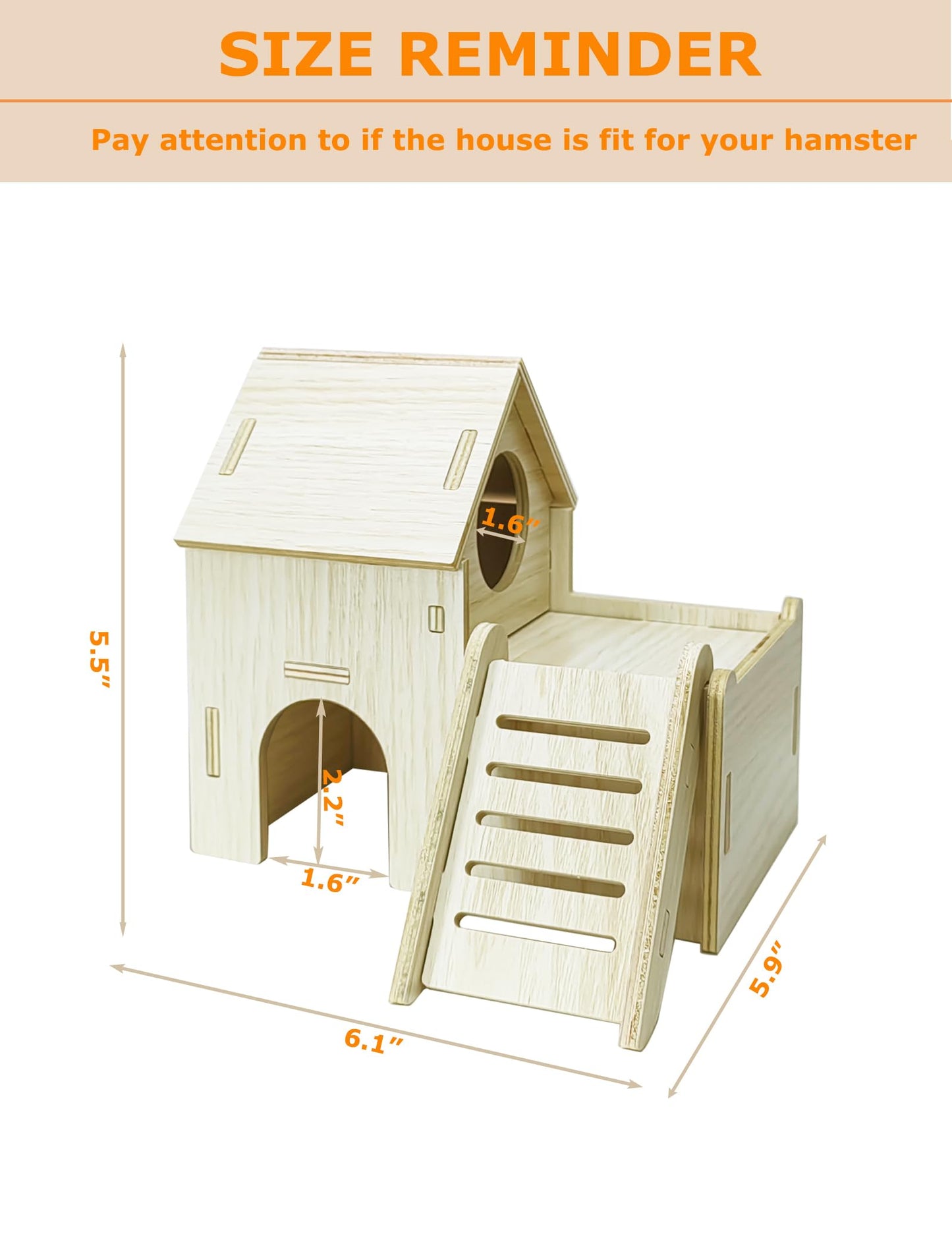 Sirvarni Hamster Hideout Cage Accessories - Hamster House and Habitat Wooden Hide Hut with Climbing Ladder and Platform for Dwarf Gerbils and Mouse Mice Rat Other Small Animals etc.