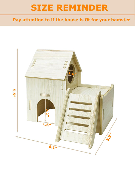 Sirvarni Hamster Hideout Cage Accessories - Hamster House and Habitat Wooden Hide Hut with Climbing Ladder and Platform for Dwarf Gerbils and Mouse Mice Rat Other Small Animals etc.