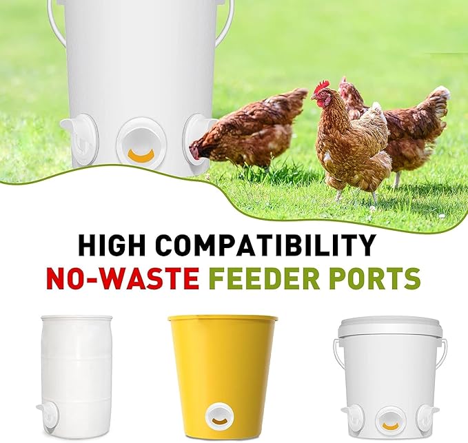 6 Pcs Chicken Feeder and 6 Pcs Water Cup Kit, Gravity Poultry Waterer Cup and Poultry Feeder Port Set with Hole Saw and Sealing Tape, Chicken Feeders No Waste for Duck Bird Quail