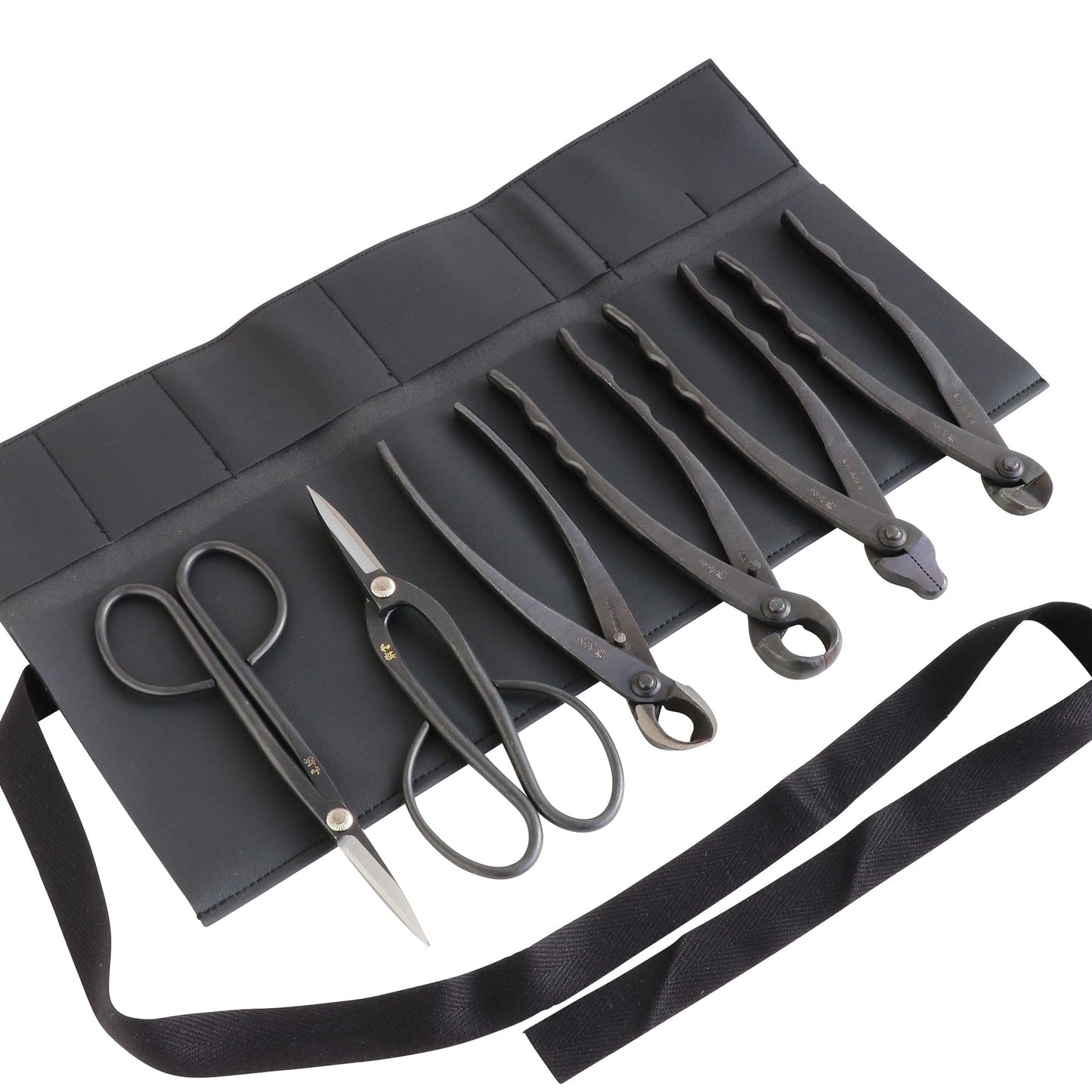 Wazakura Japanese 6PCS Bonsai Scissors and Branch Cutter Tool Kit with Roll Bag: Japanese Yasugi Steel Ashinaga and Twig Bonsai Scissors, Concave Branch Cutter, Knob Cutter, Jin Plier, Wire Cutter