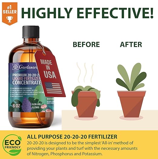 𝐏𝐑𝐎𝐅𝐄𝐒𝐒𝐈𝐎𝐍𝐀𝐋 All-Purpose 20-20-20 Liquid Fertilizer Spray for Lawns, Grass, Plants, Vegetables, Fruits & Flowers | 20-20-20 Liquid Fertilizer for Indoor and Outdoor Plants (8 OZ)
