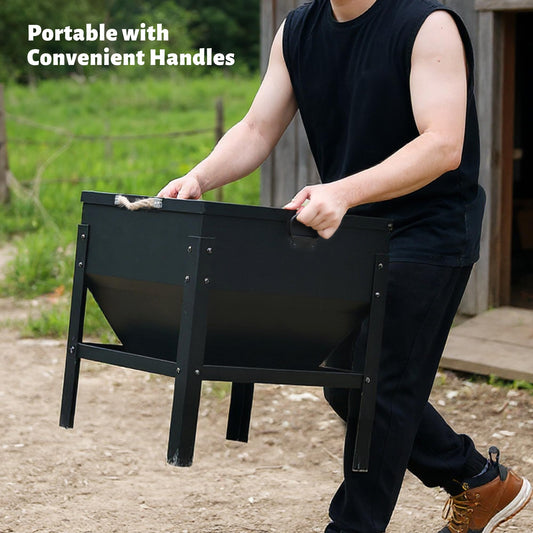 KOL 80LBs Chicken Feeder No-Waste, Galvanized Steel Large Capacity Chicken Feeder, Portable Poultry Feeder with Waterproof Lid for Hens and Roosters, Coops & Outdoors