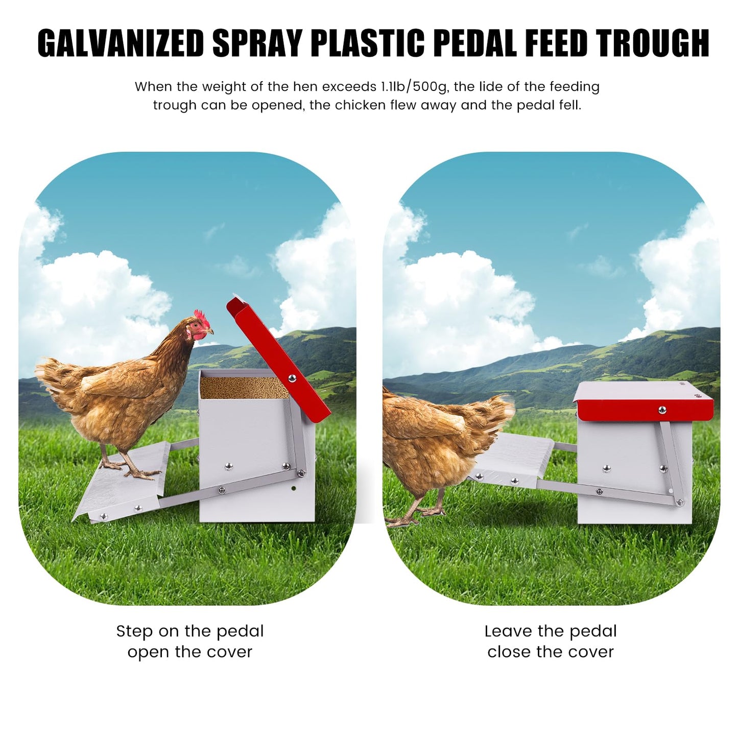 PAMUNULA 15lb Automatic Chicken Feeder Rat Proof Large Treadle Poultry Feeder with Rainproof Lid Outdoor Chicken Feeders for Duck Pheasants Roosters Bantams