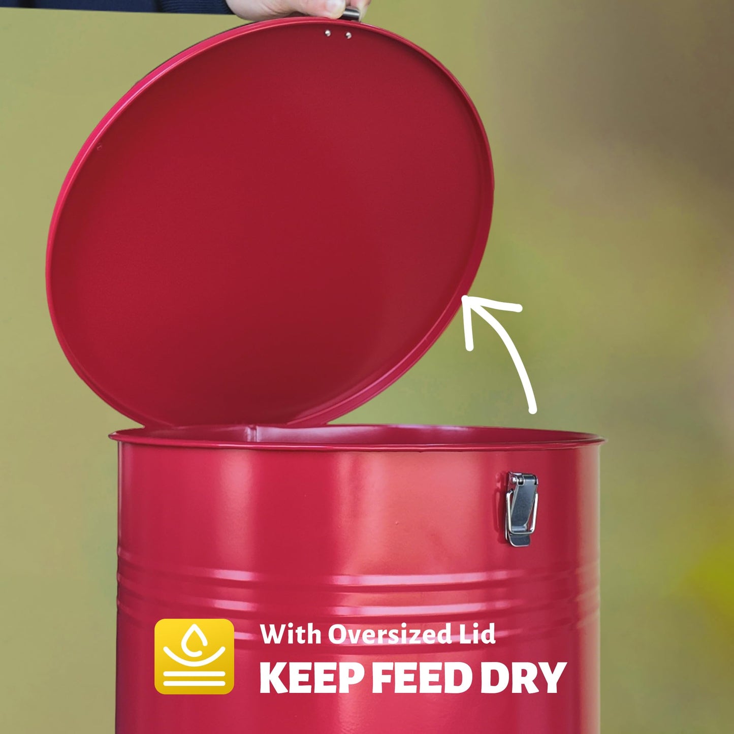 Solution4Patio 65 LB Large Free Standing Chicken Feeding Barrel, Portable Gravity Chicken Feeder Automatic, Dispenser, 16 Feeding Ports Poultry Feeder, Hen Coop (Red)