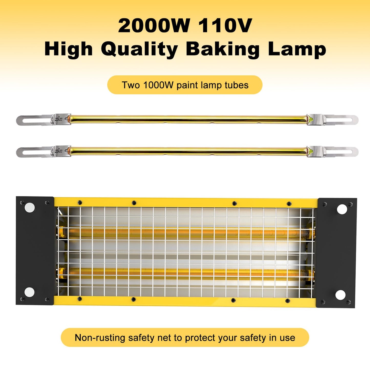 DATOUBOSS Handheld Infrared Paint Curing Lamp, 2000W Baking Infrared Curing Lamp,110V Shortwave Infrared Paint Dryer Lamp for Car Body Repair (Yellow)