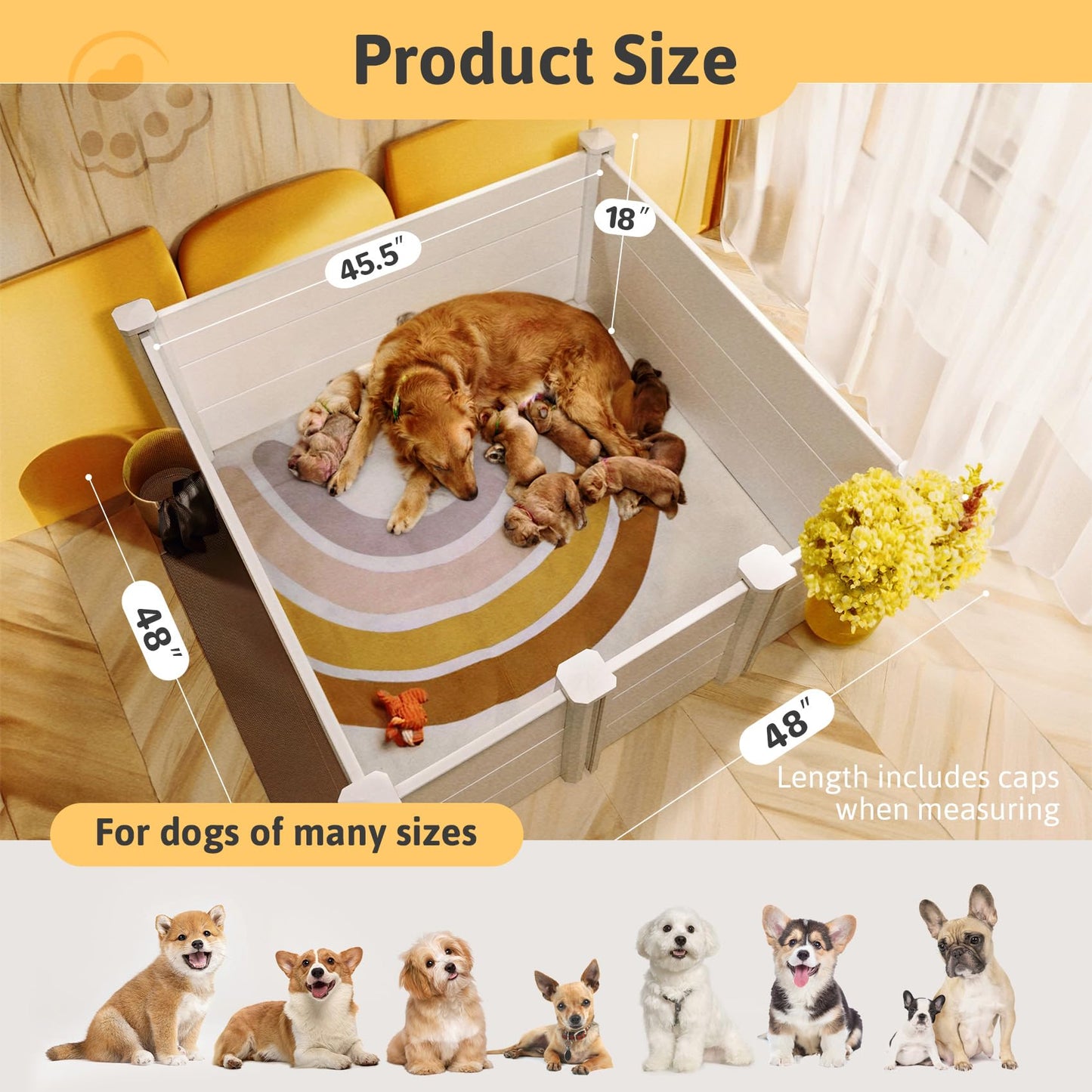 Whelping Box for Large Breed Dogs, Whelping Box for Puppies, PVC Puppy Playpen, Waterproof & Rustproof Whelping Pen, Puppy Whelping Supplies, Raised Garden Bed, Indoors & Outdoors, 48x48x18 in, White