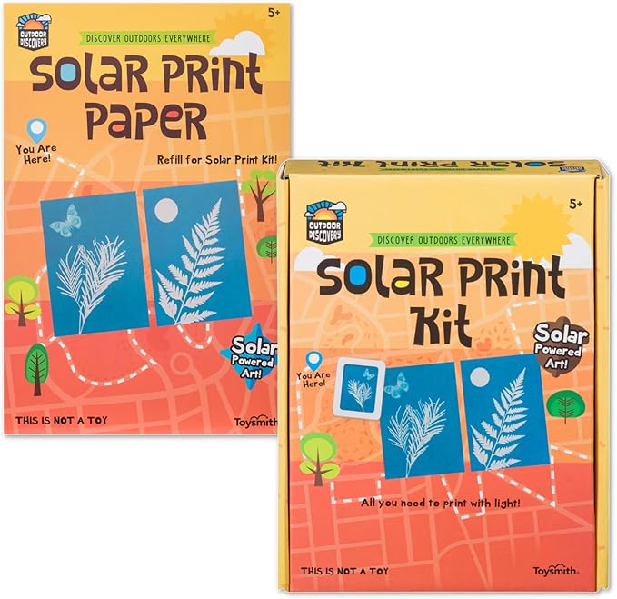 Outdoor Discovery Solar Print Paper Kit Bundle – Sun Printing Set for Kids – Includes 36 Sheets Sun Print Paper, Stencils, & Frames – Creative Arts & Crafts Gift for Boys & Girls Ages 5+