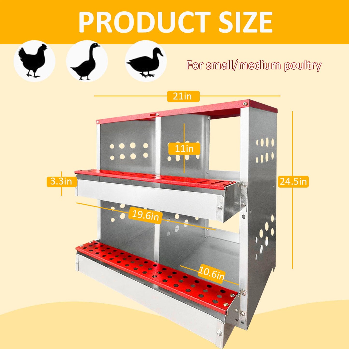 Chicken Nesting Boxes,4 Compartments Metal Chicken Laying Box with Roll Out Egg Collection with Large Vented Holes for Chickens, Hens, Ducks, Large Egg Laying Boxes (4 Compartments)